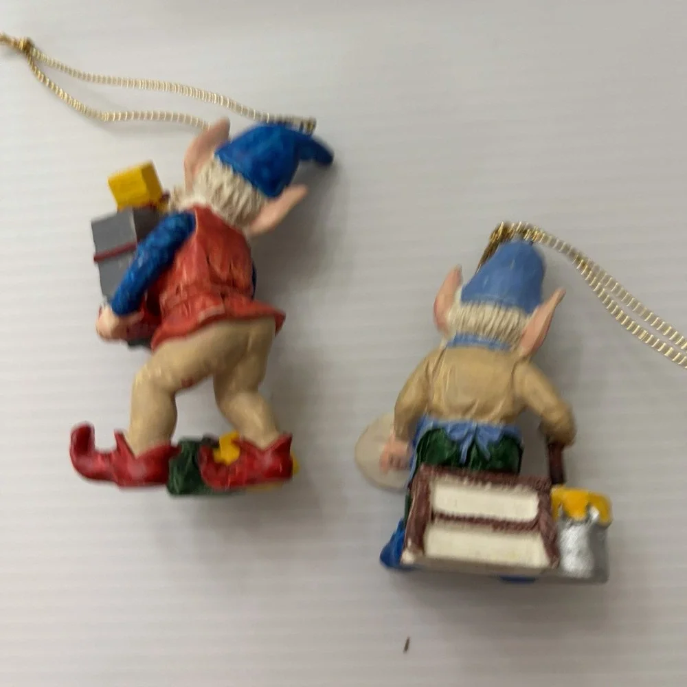 Vintage Christmas Elf Ornament Lot Of 3 Taiwan Pixie Gnome Painter Baker Gifts